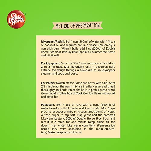 Image of Double Horse Traditional Appam /Idiyappam /Pathiri Rice Flour, 500 Gm (Pack Of 3) |Roasted White Rice Flour| Sortex Rice Powder| Aripodi| Pathil Powder