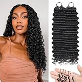 Human Crochet Hair for Black Women Deep wave Crochet Human Hair Bundles 18 Inch 50g Pre-Separated Feather Crochet Human Hair Deep Wavy Invisible Crochet Hair Extensions 40 Strands Natural Black
