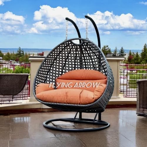 Image of Flying ArrowOutdoor Furniture Double Seater Swing, Beautiful Stand (Black Swing with Grey Cushion) (Black Orange)