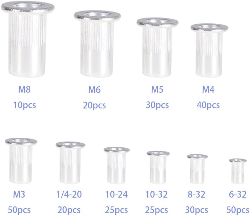 Genuine 300 Pack Zinc Steel Rivet Nut Kit Rivnut Nutsert Assort 150pcs Metric+150pcs SAE OEM-Quality Replacement Part