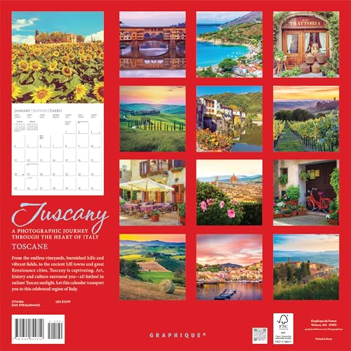 Graphique 2026 Tuscany Wall Calendar | 12” x 12” | Thick Paper | Home & Office Organizer | Large Monthly Grid | 3 Languages & Marked Holidays | 4 Month Preview Page for 2027 - Image 3