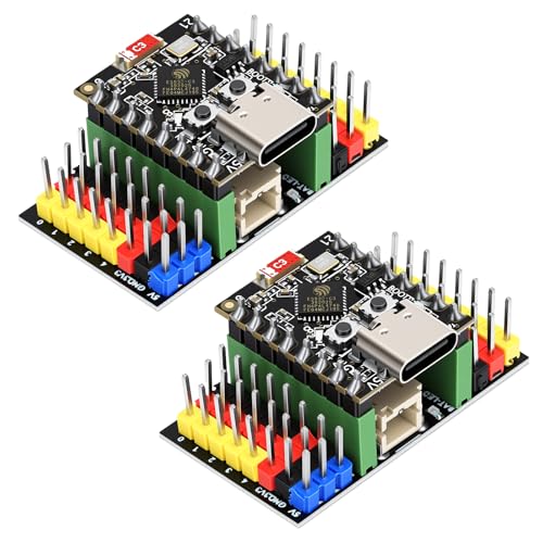 Meshnology 2 Set Supermini ESP32-C3 Development Board with Breakout Board - Ar duino & MicroPython Compatible, 2.4GHz Wi-Fi & BLE 5.0, Ultra Low Power Design, Rich Interface for IoT Wearable Devices