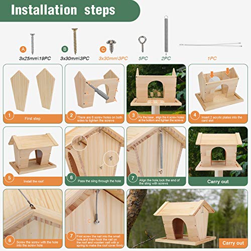Aimuct Bird Feeder, Extra Large Hanging Bird House Feeder With Drain Holes, Pole Mount Wild Bird Feeder Simple Installation Easy To Clean, Durable & Weatherproof, Original Wood #TOP5