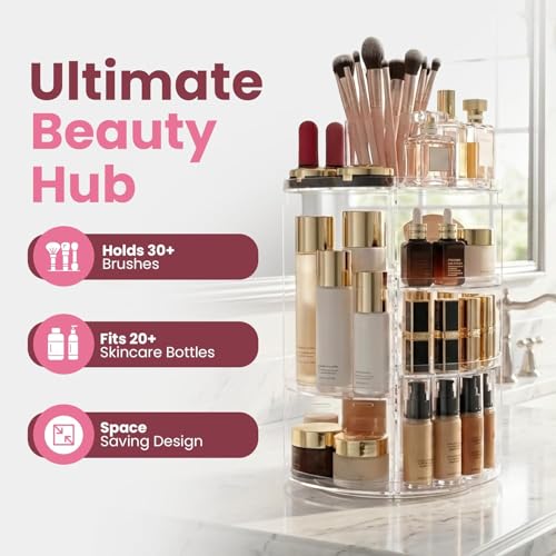 Image of SHOPPOFOBIX Makeup Organizer Adjustable 360 Rotation With 7 Adjustable Layers Large Capacity Makeup Display Case - ACRYLIC (Plain Round)