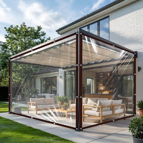 Plane Transparent mit öSen,Durchsichtige Plane mit öSen,Abdeckplane Wasserdicht,Mehrzweck Durchsichtig Wasserdicht Planen,wasserdichte Abdeckung für Gartenmöbel im Außenbereich,Wetterfest,1x2m