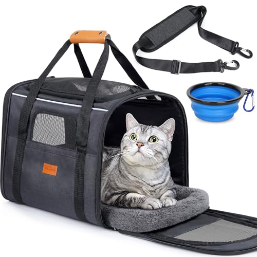 Morpilot Hundetragetasche Katzentragetasche, Haustiertragetasche, Faltbare Transporttasche Transportbox mit Schultergurt und Faltbare Hundenapf für Hunden oder Katzen