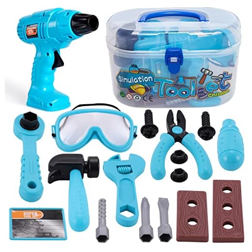 HERSITY Caja Herramientas Juguetes, Juego Construcción Herramientas con Taladro, Bricolaje Juguetes Juegos de Imitación Regalos para Niños Niñas 3 4 5 Años