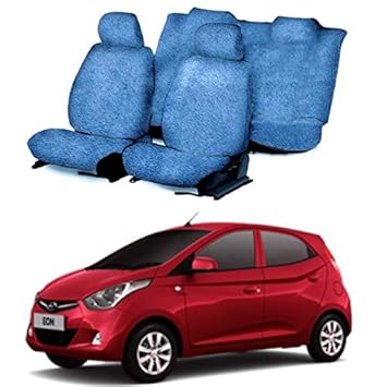 Rufus Cotton Car Seat Cover for Hyundai Eon (5 Seater) (Blue) (All Detachable Headrest)