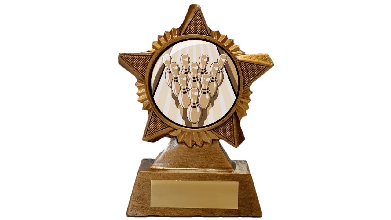 Troshow Antique Gold Ten Pin Bowling Trophy Award Premier Star 120Mm Heavy Resin Free Engraving -Troshow1-Ag-Trd