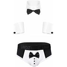 Men's 3PCS Waiter Cosplay Lingerie Set Sexy Tuxedo Underwear Bow Tie Collar and Bracelets