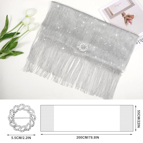 Women's Shawls and Wraps for Evening Dresses Glitter Shawls Fringe Bridal Capelet for Bride and Bridesmaid, Silver2