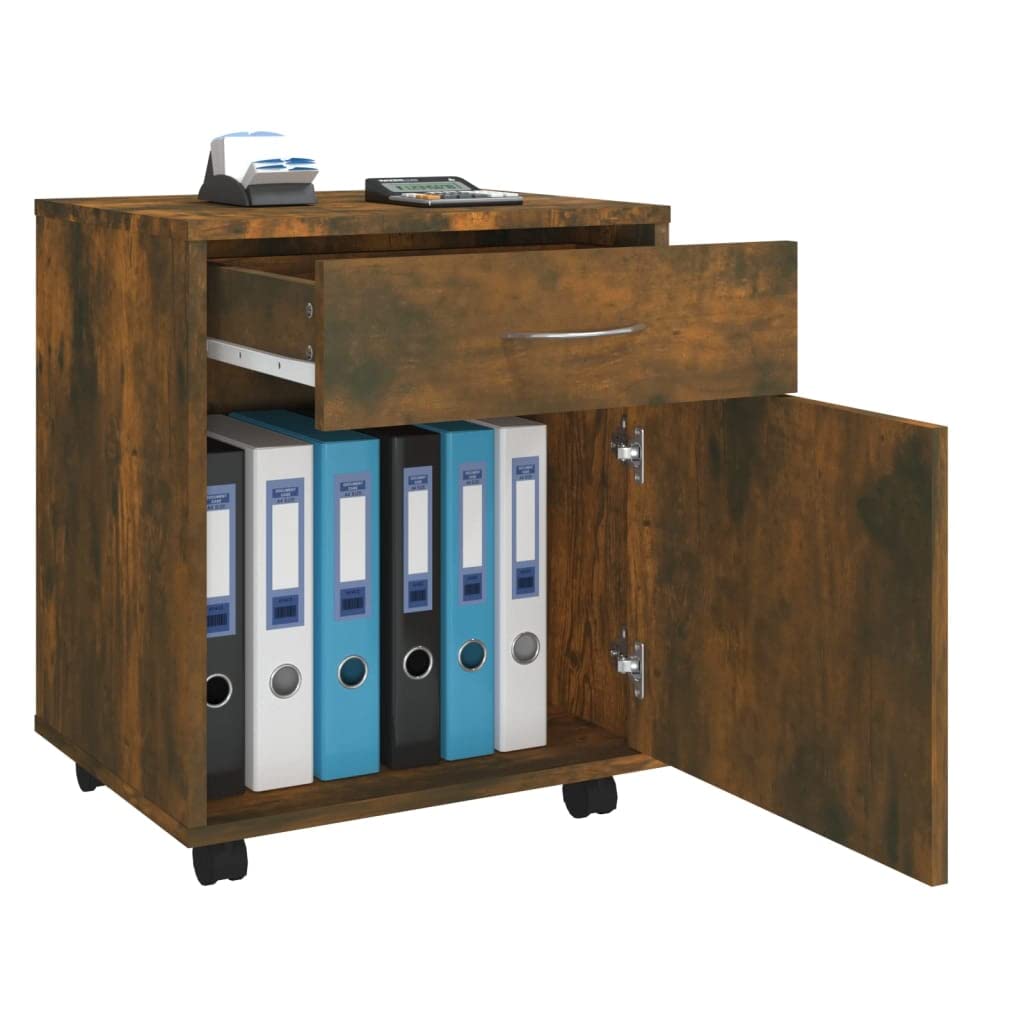 Armadietto da ufficio con ruote, struttura in legno ingegnerizzato, organizer multiuso per casa e spazio di lavoro, soluzione versatile e durevole