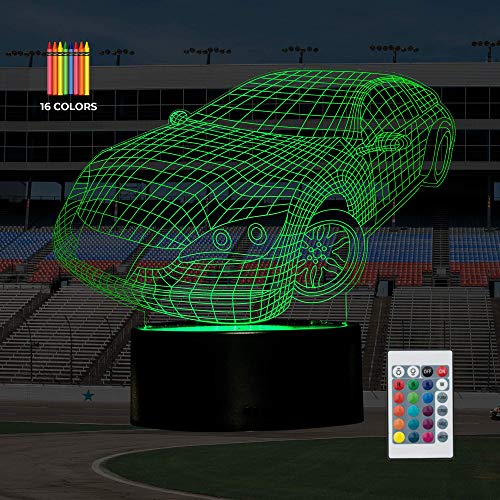 Amazing Race Car 3D Night Light for Kids, 16 Colors with Remote, 3D