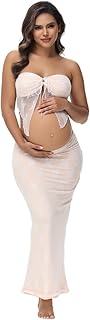 JustVH Women's Maternity 2 Piece Outfits Dress Lace Tube Top Hollow Out Skirt for