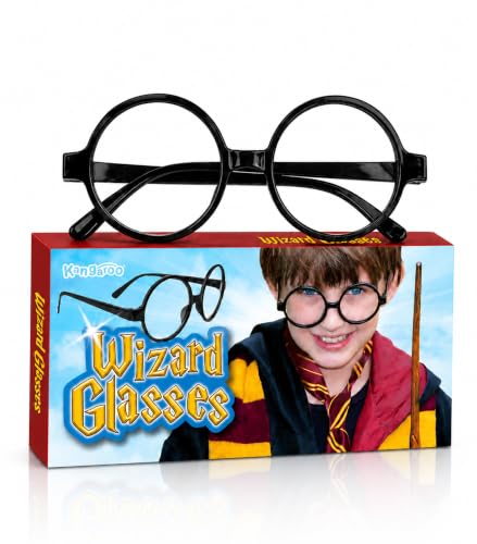 Kangaroo Wizard Round Glasses for Kids Pretend Glasses Black Circle Frame Wizard Costume Accessories for Kids & Adults Party Apparel Fun Holiday Events & Photo Booth Props Party Favours