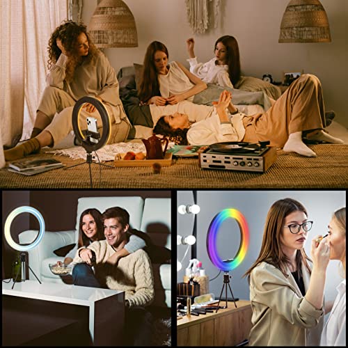 10" Ringlicht mit Stativ Handy, Tisch LED Ringleuchte mit 26 RGB-Modi, Ring Light mit 3 Lichteffekten und 10 Einstellbarer Helligkeit mit Fernbedienung für Live-Streaming YouTube Tiktok Makeup – Bild 7