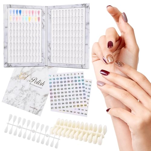 160-Color Nail Tip Display Book with 240 Blank Tips - Portable Folding Organizer for Salon Professionals & DIY Nail Art Tool-Free Installation Numbered for Easy Color Matching