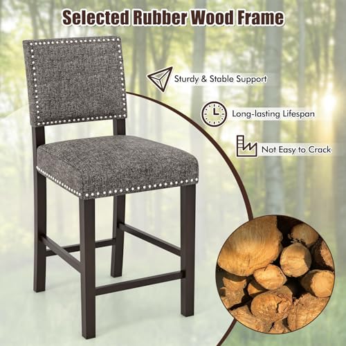 Conjunto de 4 butacos de altura para barra COSTWAY, con cojín grueso acolchado, patas de madera de caucho sólida y reposapiés, estilo moderno para cocina, cafetería y pub miniatura 4