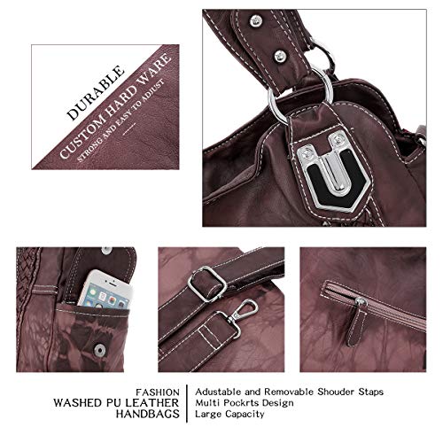Angel Barcelo Womens Handbags Leather Purse Shoulder Tote Bags Ladies Designer Satchel Bags Top Handle Bags For Women Red Mahogany