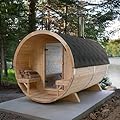 Smartmak Customized Outdoor Wood Barrel Steam Sauna, 2-10 Person Home Traditional Canadian Wooden Spa Room, with DIY Heating Stove, Rocks, Water Bucket, Spoon, Light, for Backyard, Garden, 195 ?