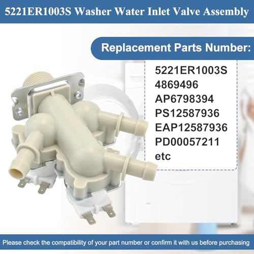 Image of 5221ER1003S Washer Water Inlet Valve Compatible with kenmore: WKE100HVA, WM4000HBA, WM3400CW, WM4000HWA, WM3470CW etc, Replace 4869496, AP6798394, PS12587936, EAP12587936, PD00057211 etc