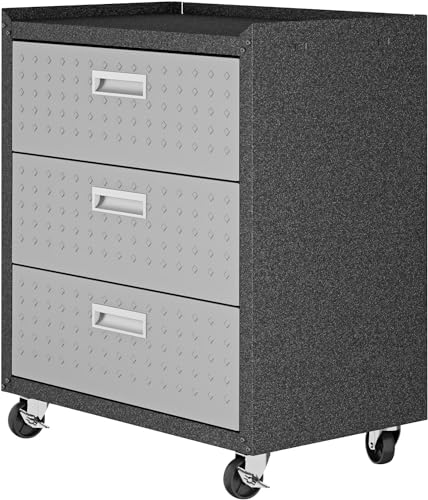Image of Manhattan Comfort Fortress Collection Convenient Durable Mobile Garage Chest Great for Tools and Supplies, Dark Charcoal Gray /Silver