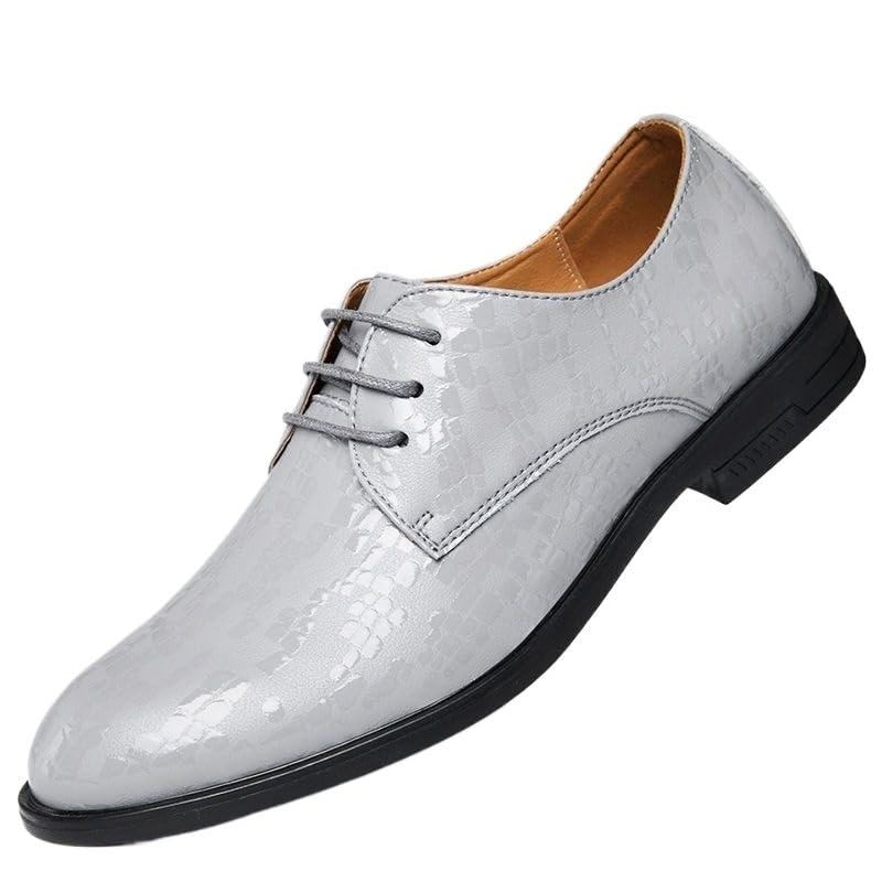 Grey Dress Shoes for Mens New Dress Oxford for Men Lace Up Pointed Toe Leather Shoes Anti-Slip Low Top Block Heel Resistant Non Slip Business
