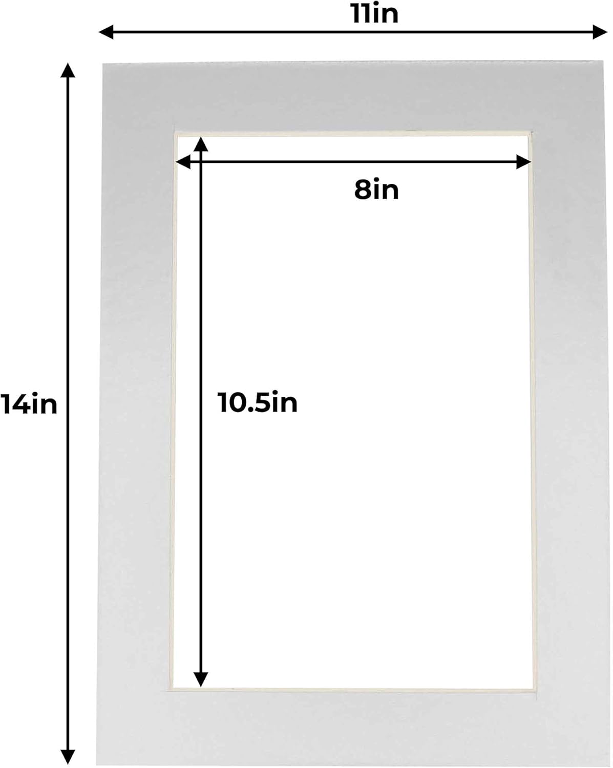 8.5x11 Mat for 11x14 Frame - Precut Mat Board Acid-Free Metallic Silver 8.5x11 Photo Matte for a 11x14 Picture Frame, Matboard for Family Photos, Show Kits, Art, Picture Framing, Pack of 25 Mats