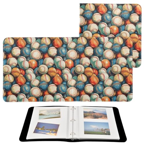 Álbum de fotos vintage con diseño de pelotas de béisbol, cubierta de cuero sintético PU, encuadernación de tres anillas, para bodas, viajes y recuerdos familiares miniatura 2