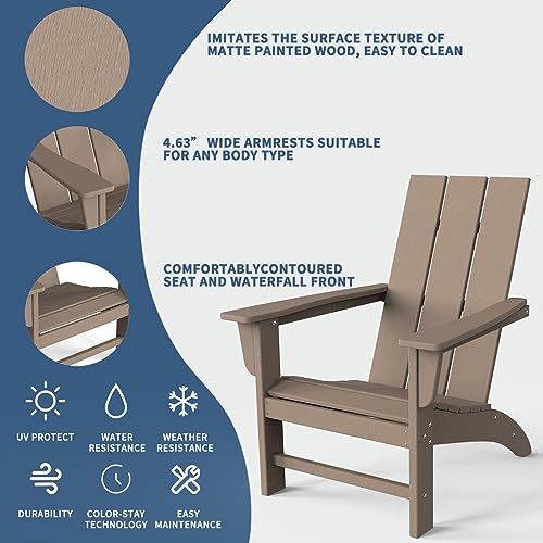 Modern Adirondack Chair Wood Texture, Poly Lumber Patio Chairs, Pre-Assembled Weather Resistant Outdoor Chairs For Pool, Deck, Backyard, Garden, Fire Pit Seating, Weathered Wood #TOP3