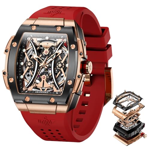 Image of OLEVS Watch Men Self Winding Luxury Skeleton Mechanical Business Dress Square Wrist Watches Calendar Watches