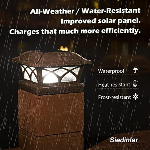 Siedinlar Solar Post Cap Lights Outdoor Glass 2 Color Modes 8 Leds For 4X4 5X5 6X6 Posts Deck Fence Patio Decoration Warm White & Cool White Lighting Brown (4 Pack) #TOP5