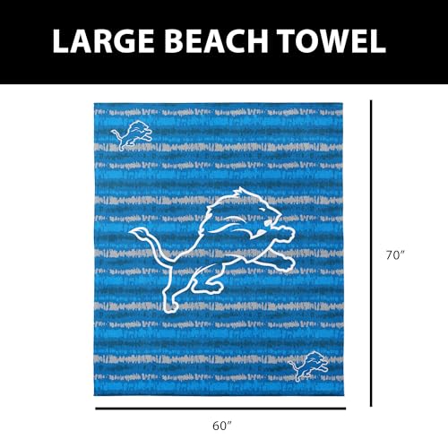 Image of Northwest NFL Detroit Lions Oversized Microfiber Beach Towel, 60 x 70 Inches - Quick Dry, Sand Resistant, Lightweight, Highly Absorbent, Shibori Design