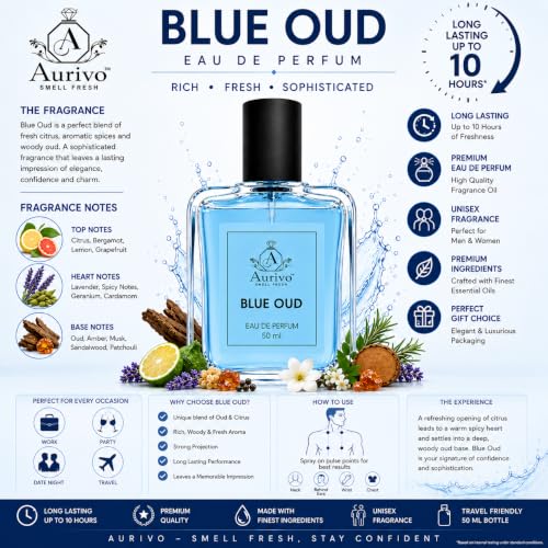 Image of Blue Oud Eau De Parfum for Men | Long Lasting Perfume | Premium Woody Oud Fragrance | Luxury EDP Spray | Daily Wear | Office Perfume | 50ml