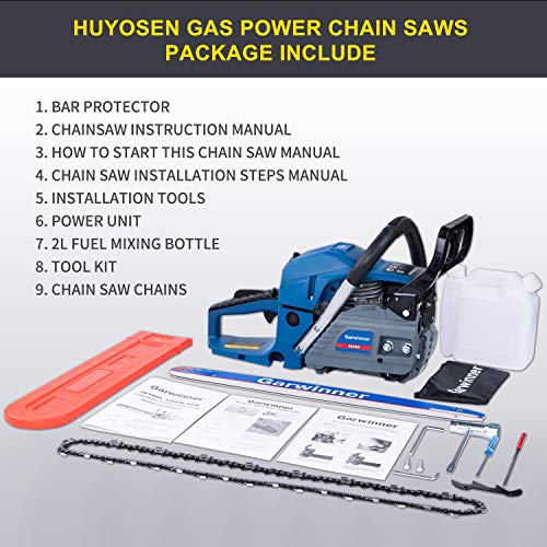 52cc Gas Chainsaws 18 Inch Bar Power Chain Saws, Gas Powered Chainsaw 2 Stroke Handed Petrol Gasoline Chain Saw for Cutting Wood Outdoor Garden Farm Home Use with Tool Kit 5218G