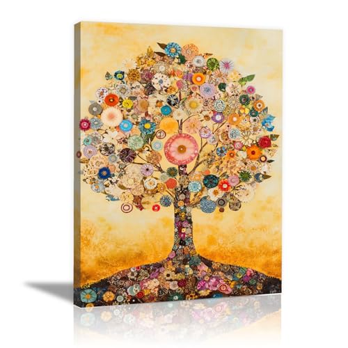 Arbre de vie impression sur toile murale décoration jaune maison salon chambre 70x100cm
