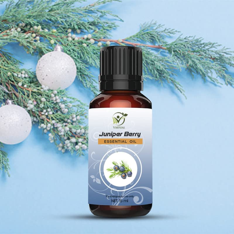 Image of VIRTUAL Juniper Berry Essential Oil For Hair & Skin Pure, Natural & Undiluted Oil For Aromatherapy Therapeutic Grade 15ML