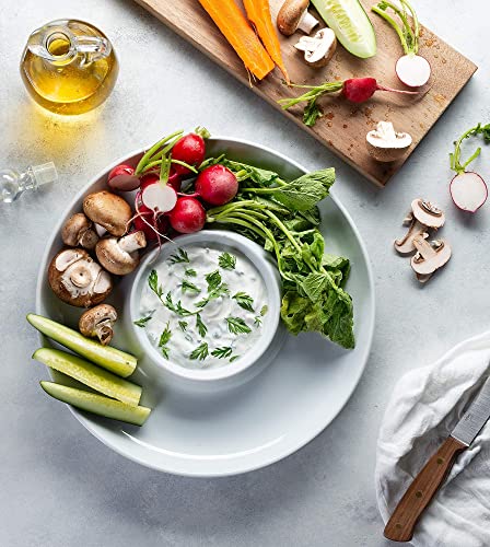 Kook Ceramic Chip & Dip Platter, Large Serving Dish, Round Tray For Snacks And Appetizers, With Bowl For Guacamole, Hummus, Dishwasher Safe, 13 Inch, White #TOP3