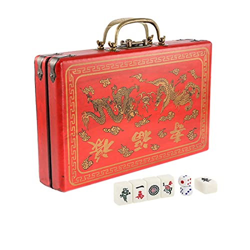 IRONWALLS Majong Sets Chinese, 146PCS Mahjong Game Set with 0.8â€ Mini Majongg Tiles, 2PCS Dice & Wooden Carrying Case Box for Travel Party Family Leisure Time