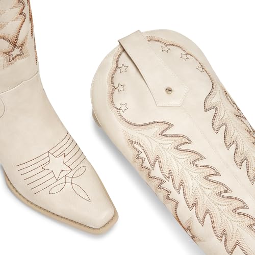 Image of wetkiss Cowboy Boots Womens Knee High Cowgirl Boots Embroidered Pointed Toe