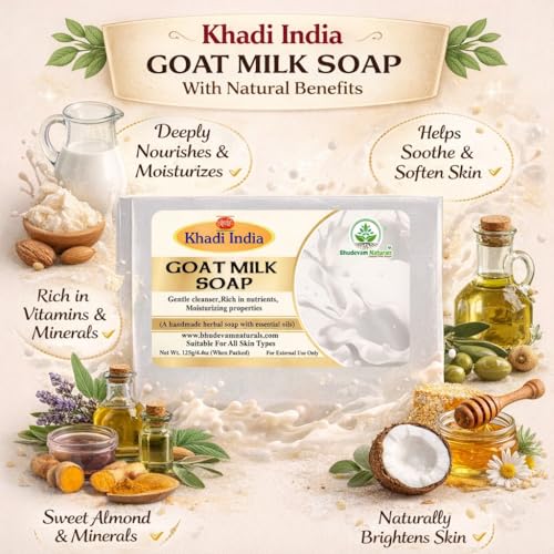 Image of Khadi Luxurious Handmade Pure and Natural Goat Milk Soap for Bathing and Skin Whitening By Bhudevam Naturals | Handmade Bathing Bar with Antioxidants for Healthy Skin | Suitable for All Skin Types (Pack of 5)