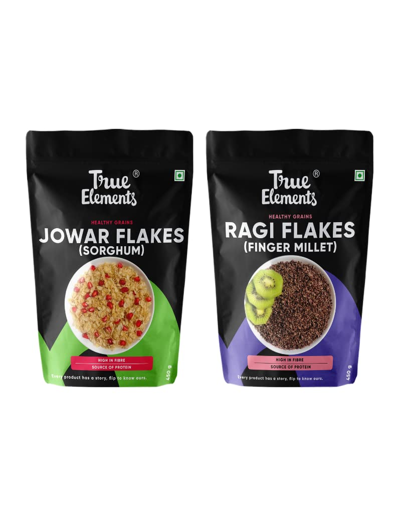 True Elements Millet Flakes Combo 900g (Ragi Flakes 450g + Jowar Flakes 450g) - 100% Wholegrain Flakes Wholegrain Flakes | Fiber Rich Flakes | Healthy Breakfast Cereal | Diet Food