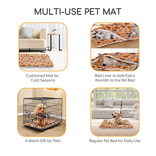 Nobleza-Dog-Bed-Mat-Fluffy-Fleece-Pet-Blankets-Warm-Dog-Crate-Mat-Washable-Puppy-Bed-Mat-with-Paw-Print-Dog-Bed-Mattress-Dog-Pad-Cat-Cushion-Pet-Bed-Mat-for-Small-Pet-Puppy-Kitten-Brown-S-55x42-cm