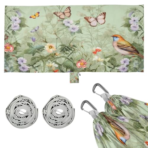 SDMKA Flower and Bird Green Camping Hammock, 330 lbs with 2 Tree Straps, Carry Bag, Single Portable Hammock for Outdoor/Indoor, Hiking, Beach, Backpacking, Travel