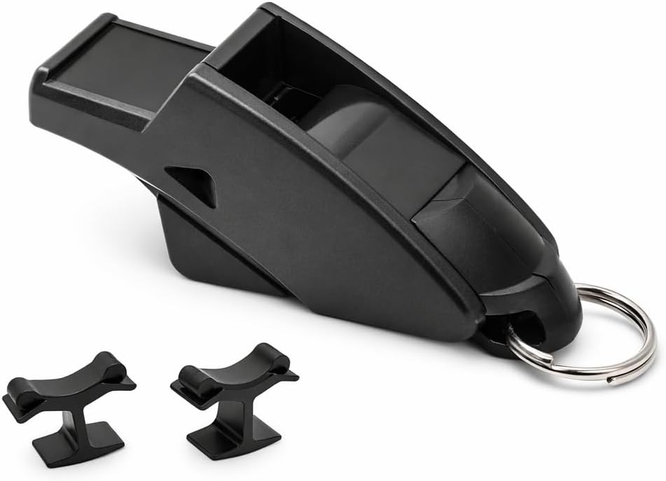 Referee Dolphin Whistle, Sports Whistle Portable and Pratical Outdoor Whistle with 2 Finger Clips for Outdoors Sports(Black)