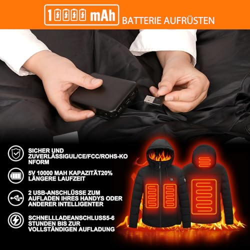 Miniatura 4 de Chaqueta Calefactable Con Capucha,Hombres Ropa Abrigada De Invierno Con 3 Niveles De Calefacción,Puerto De Carga Usb,Mujeres Abrigos Impermeables Para Trabajo Al Aire Libre Esquí Montar Motocicleta