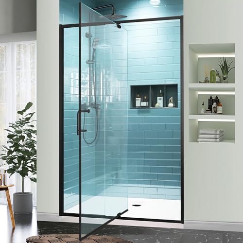 GroGro 44-48' W x 71' H Semi-Frameless Pivot Swing Glass Shower Door,with 1/4'(6mm) Clear SGCC...