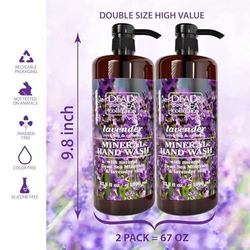 Image of Dead Sea Collection Hand Soap Pump Lavender - Moisturizing Hand Wash Liquid with Dead Sea Minerals and Lavender Oil, Reviving, Calming - Pack of 2 (33.8 Fl Oz Each) - 67.6 Fl Oz Total