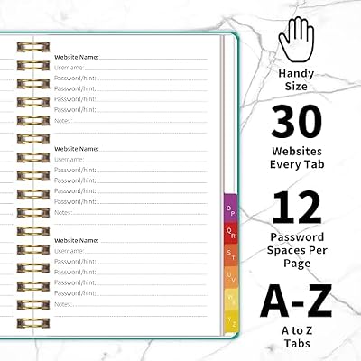 Password Book with Alphabetical Tabs, Password Keeper Book for Seniors, 5.8 X 8.2 Medium Size Password Notebook, Spiral Hardcover Password Journal Logbook for Website Logins, Green