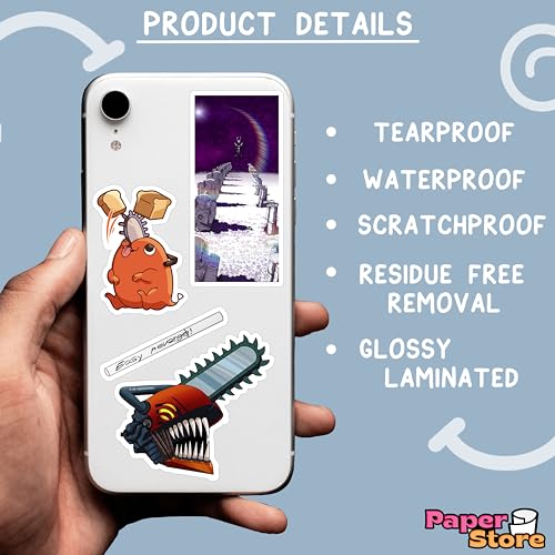 Image of Paper9store Pack of 85+ Chainsaw Man Stickers for Laptop, Phone Case, Guitar, Bike, Pc, Scrapbook etc. Waterproof Glossy Laminated Residue Free Anime Stickers